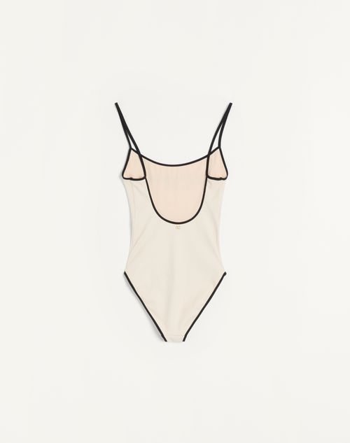 Valentino - Lycra Piqué Swimsuit - Birch/black - Woman - Beachwear